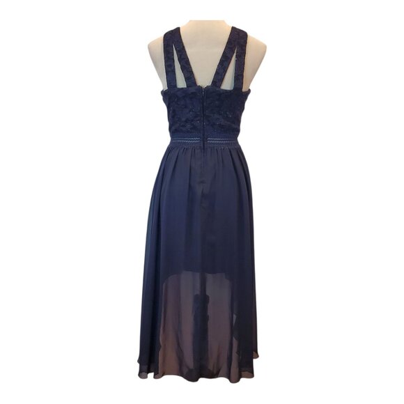 SPEECHLESS SZ 9 Jr High-Low Halter-style Sparkle Lace Cocktail Dress/Gown Navy - Picture 7 of 10